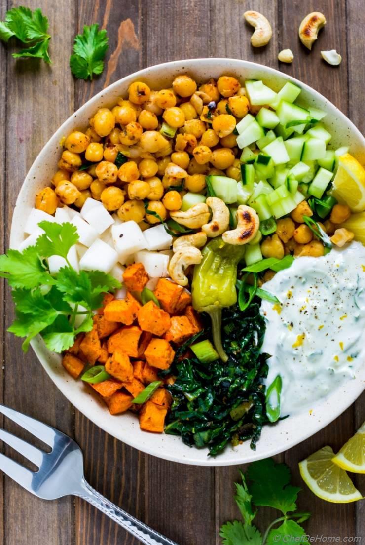 Spicy Chickpeas and Sweet Potato Salad Bowl