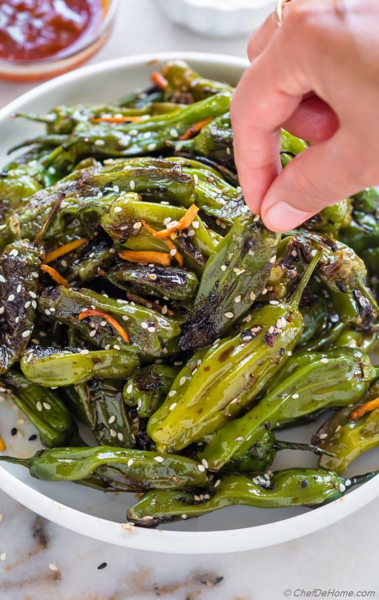 Blistered Shishito Peppers with Dipping Sauce