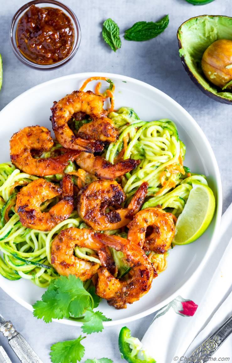 Chipotle Shrimp with Avocado Sauce Zucchini Noodles