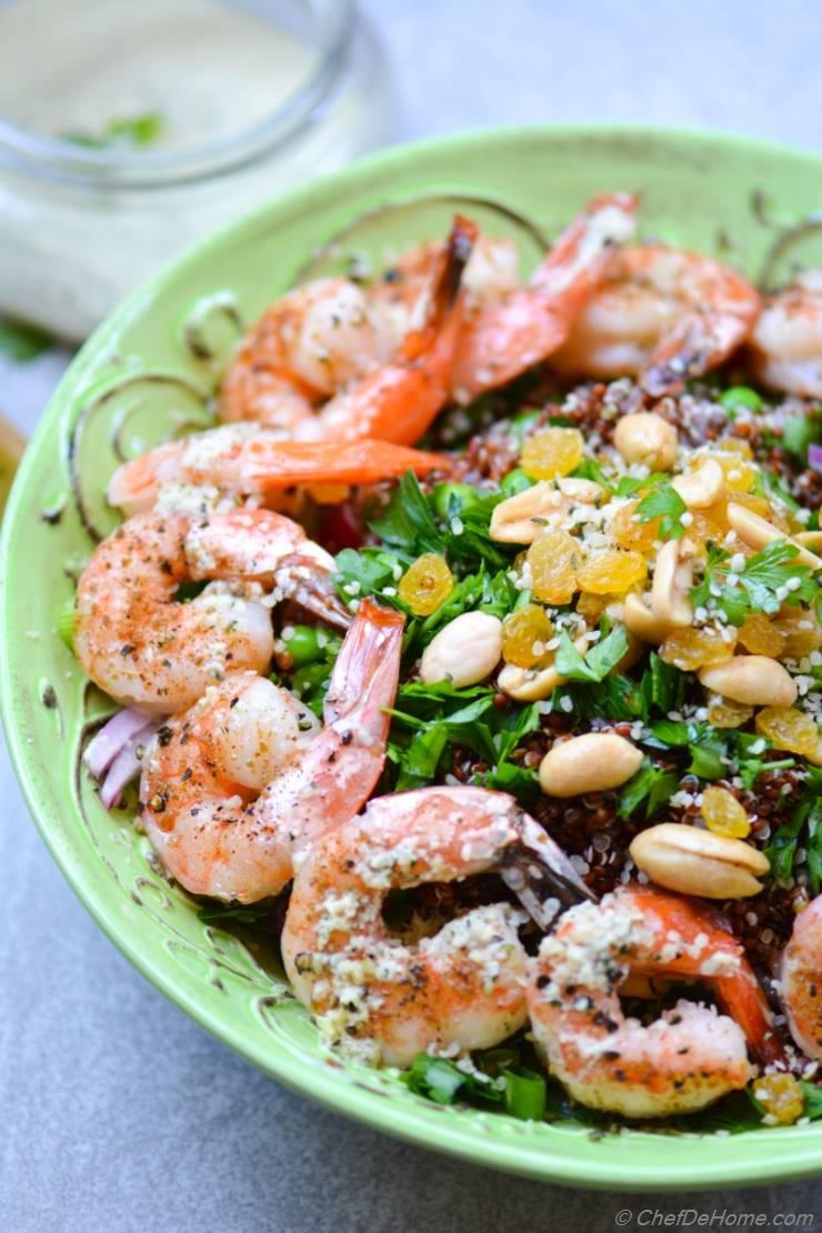 Roasted Shrimp and Quinoa Salad with Ginger-Hemp Dressing