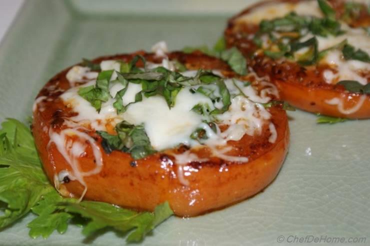 Pan Seared Tomatoes with melted mozzarella