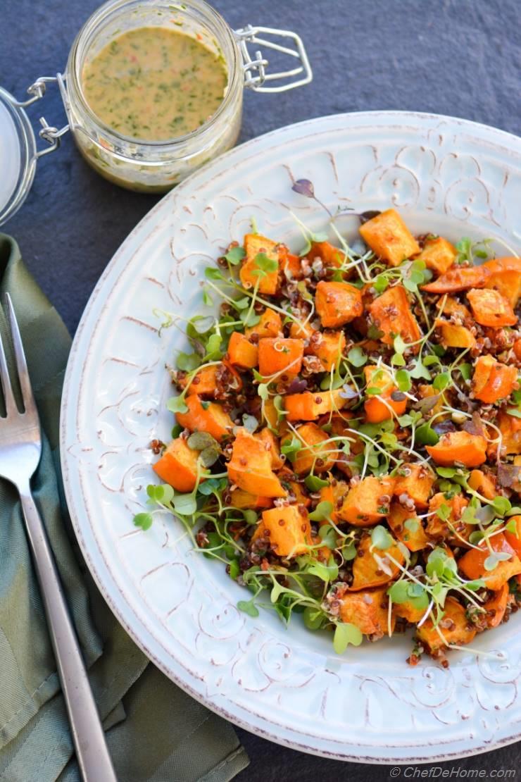 Roasted Acorn Squash, Microgreens and Quinoa Salad