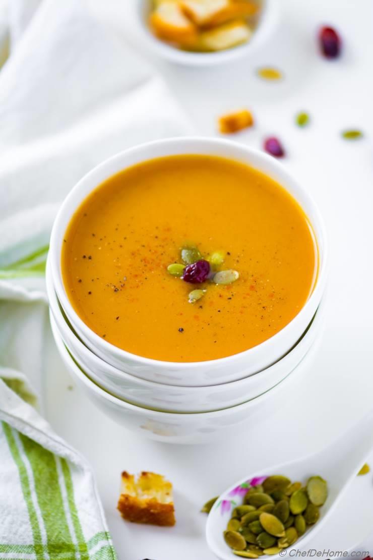 Sweet Spicy Roasted Butternut Squash Soup with Apple