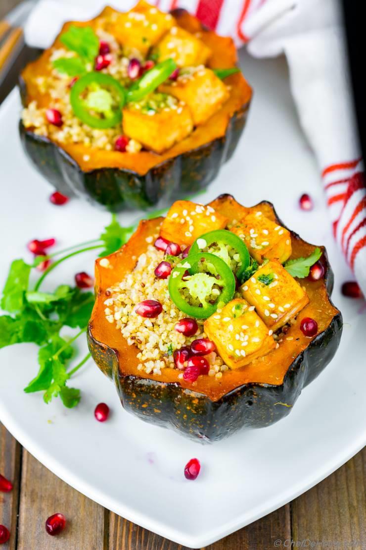 Honey Sriracha Roasted Acorn Squash Quinoa Bowl