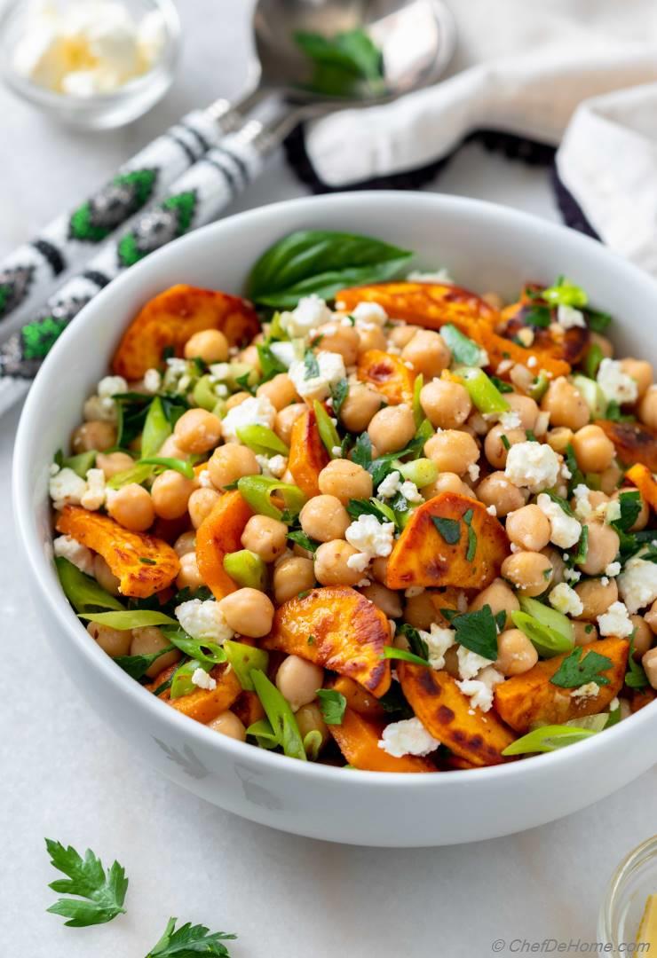 Roasted Sweet Potato Chickpea Feta Salad