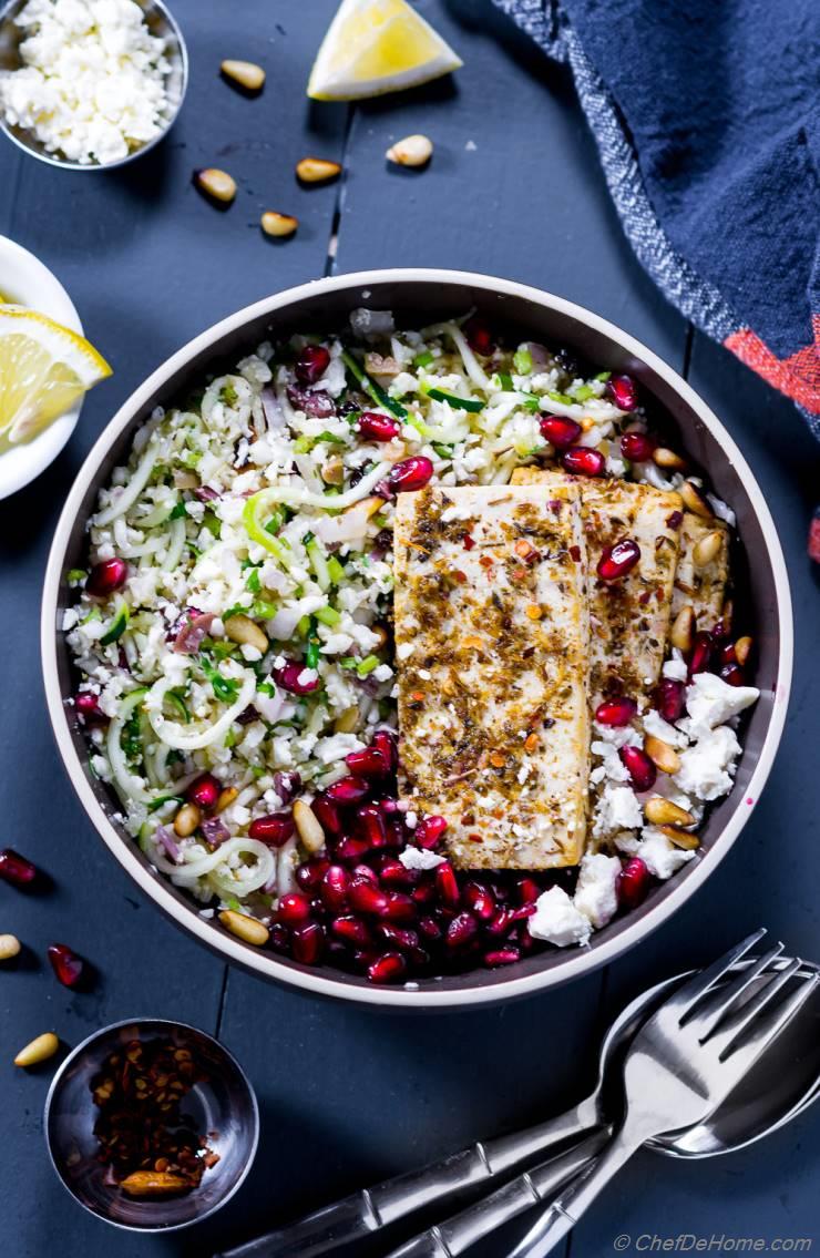 Cauliflower Tabouli Salad with Tofu Souvlaki