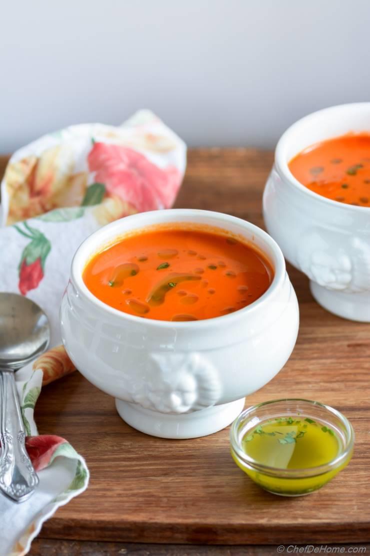 Tomato Bread Soup with Basil Oil