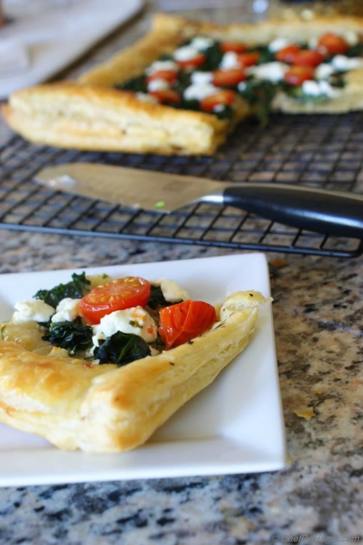 Cherry Tomato, Goat Cheese and Spinach Puff Pastry Tarts