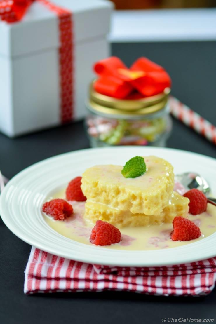 Tres Leches Cake Hearts with Raspberry-Cream Sauce