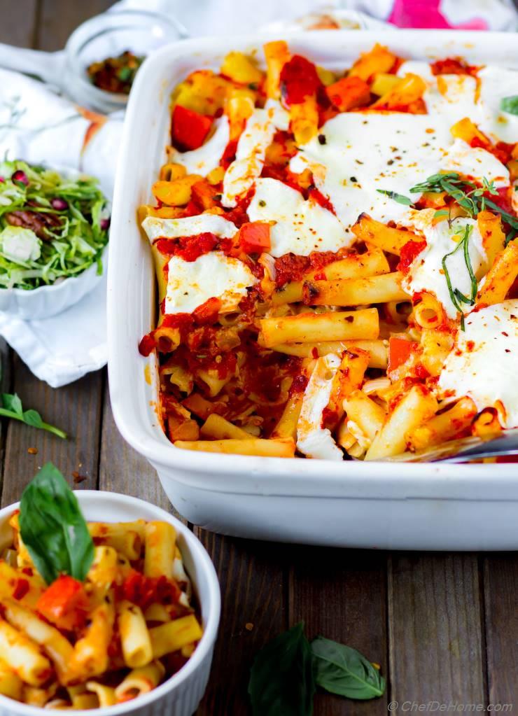 Meatless Baked Ziti with Red Kuri Squash