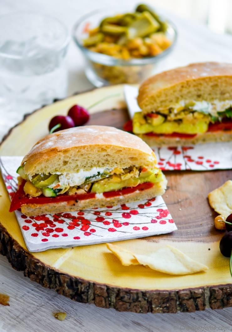 Grilled Vegetables and Smashed Chickpeas Sandwich Recipe