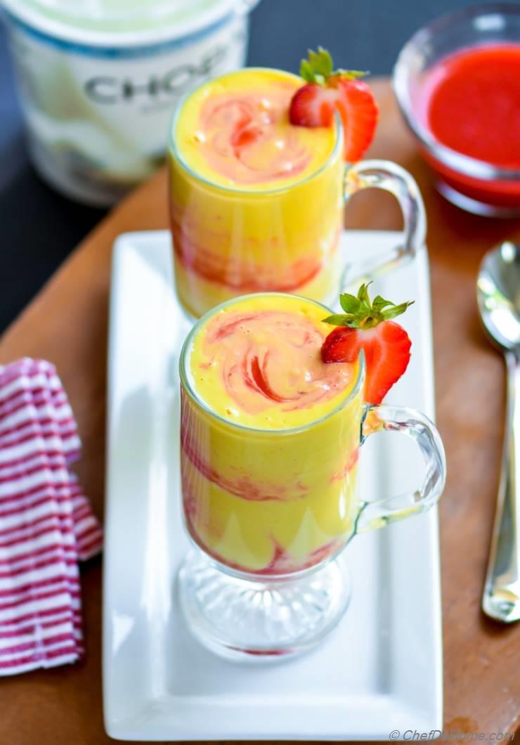 Mango Strawberry Swirl Yogurt Smoothie Recipe | ChefDeHome.com