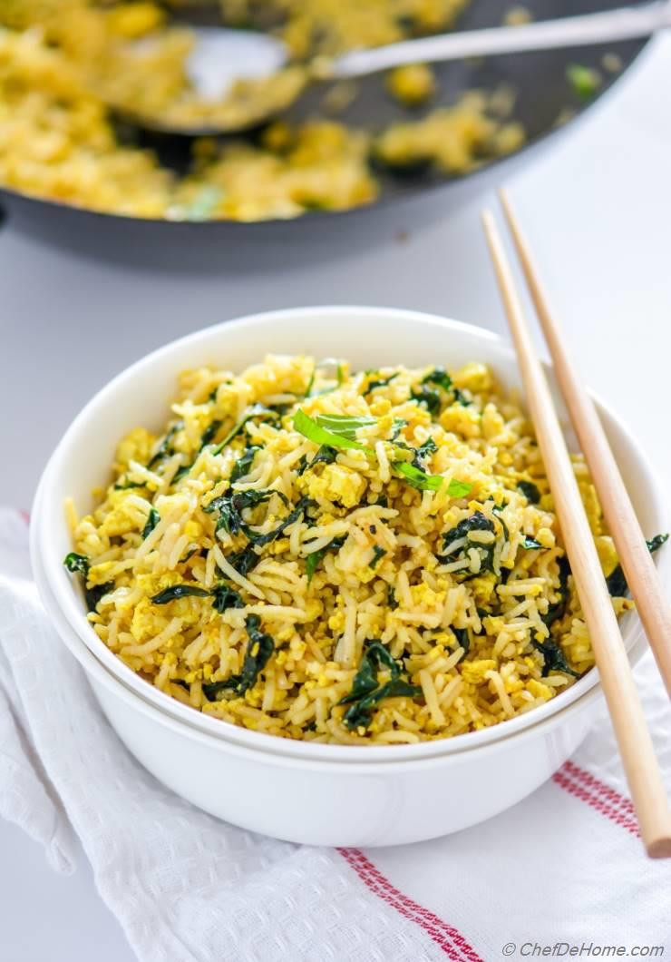 Vegan Tofu Scramble Kale Fried Rice Recipe 