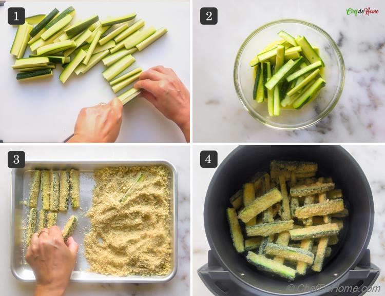Steps Cooking Breaded Zucchini Fries in Air Fryer
