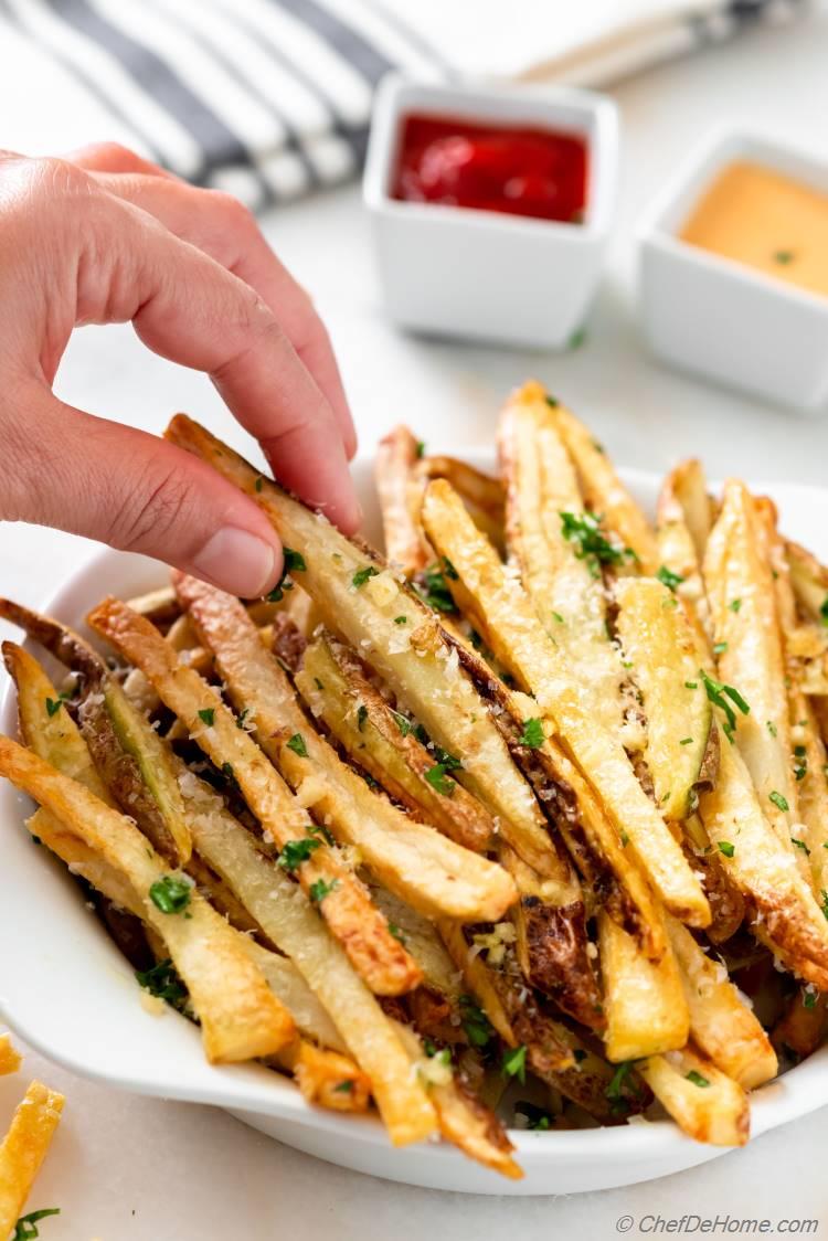 Homemade Garlic Fries Cooked in Air Fryer