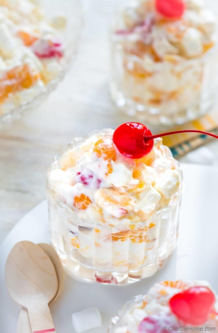 Easy Ambrosia Salad with sour cream and cream dressing | chefdehome.com