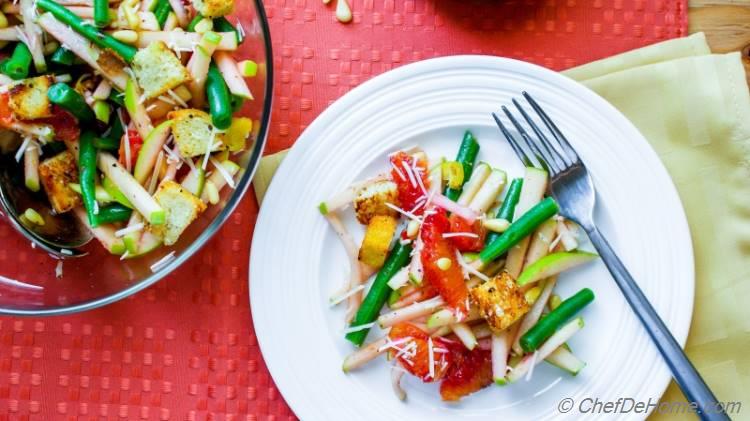 Healthy Seasonal Apple and Beans Salad with Garlic Croutons