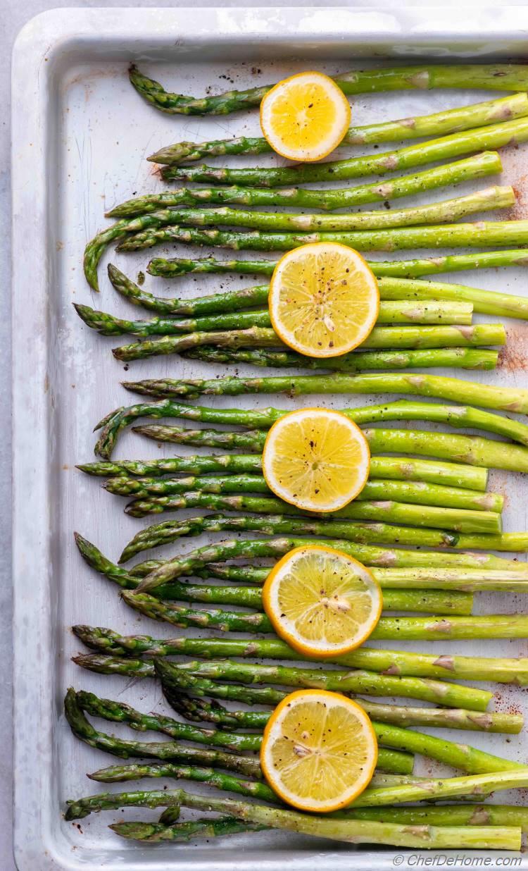 Roasted Asparagus on Sheet Pan just out of the oven