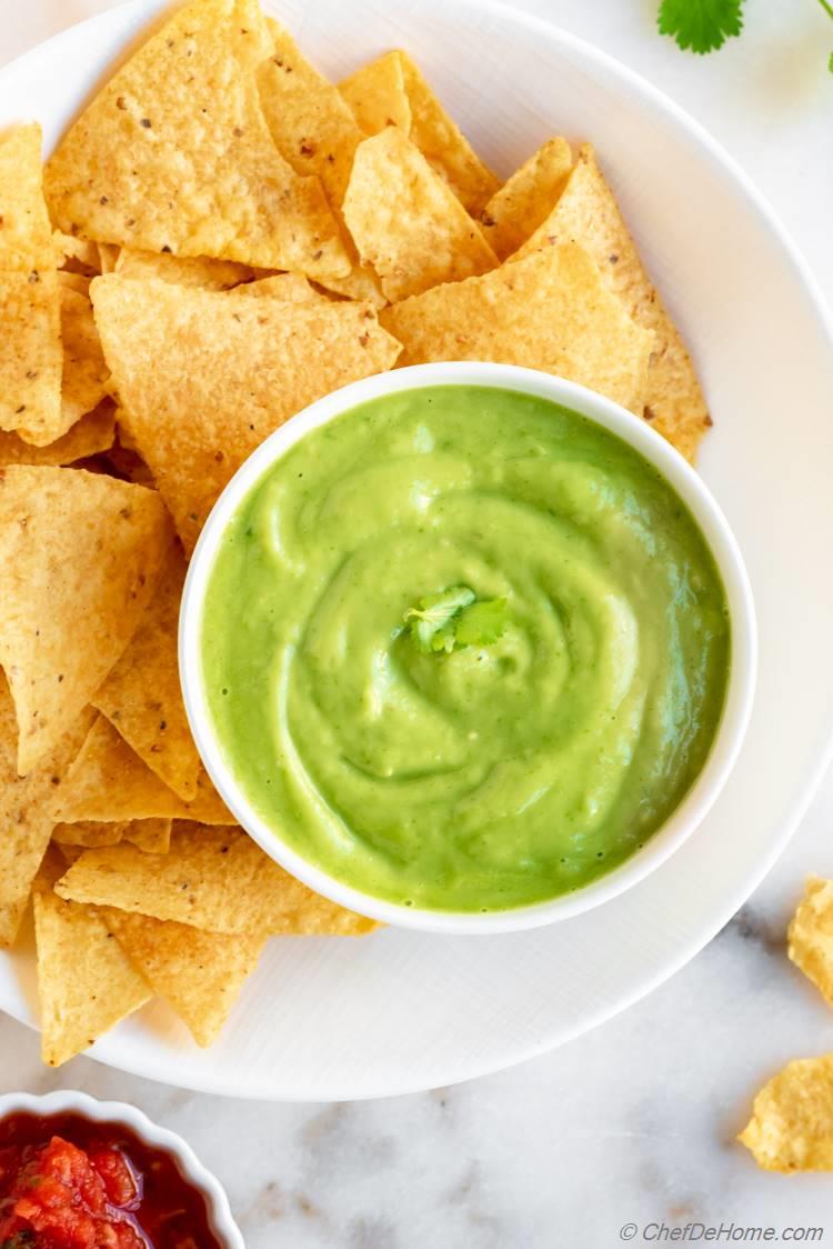 Tomatillo Avocado Salsa with Chips