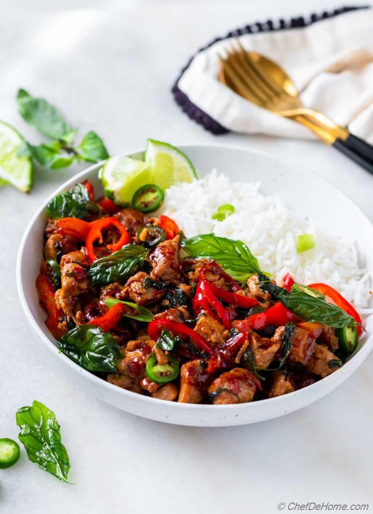 Chicken Stir-fry with Thai Basil and Rice