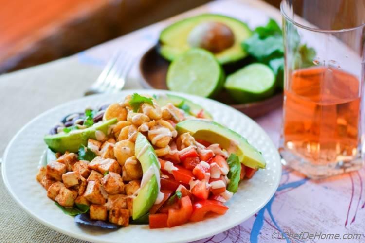 Flavors of Spring in a Salad bowl with this Vegetarian BBQ Tofu Fiesta Salad | chefdehome.com