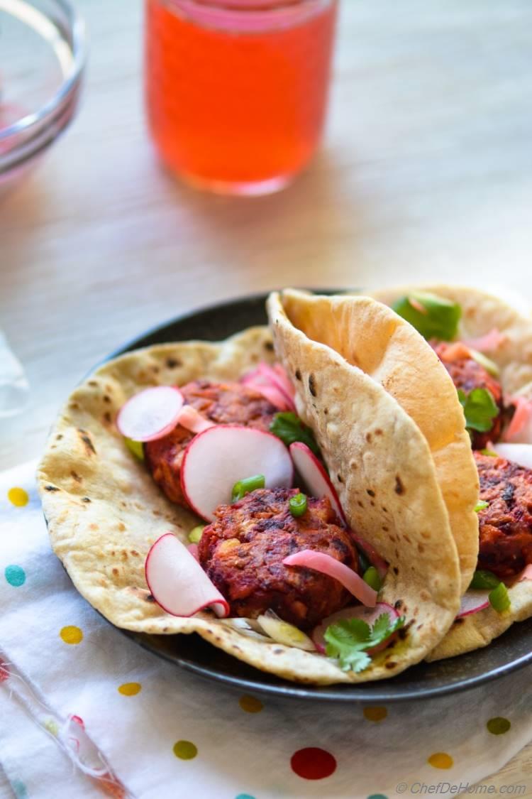 Color of spring in a plate- Beets and Carrot Falafel Tacos | chefdehome.com