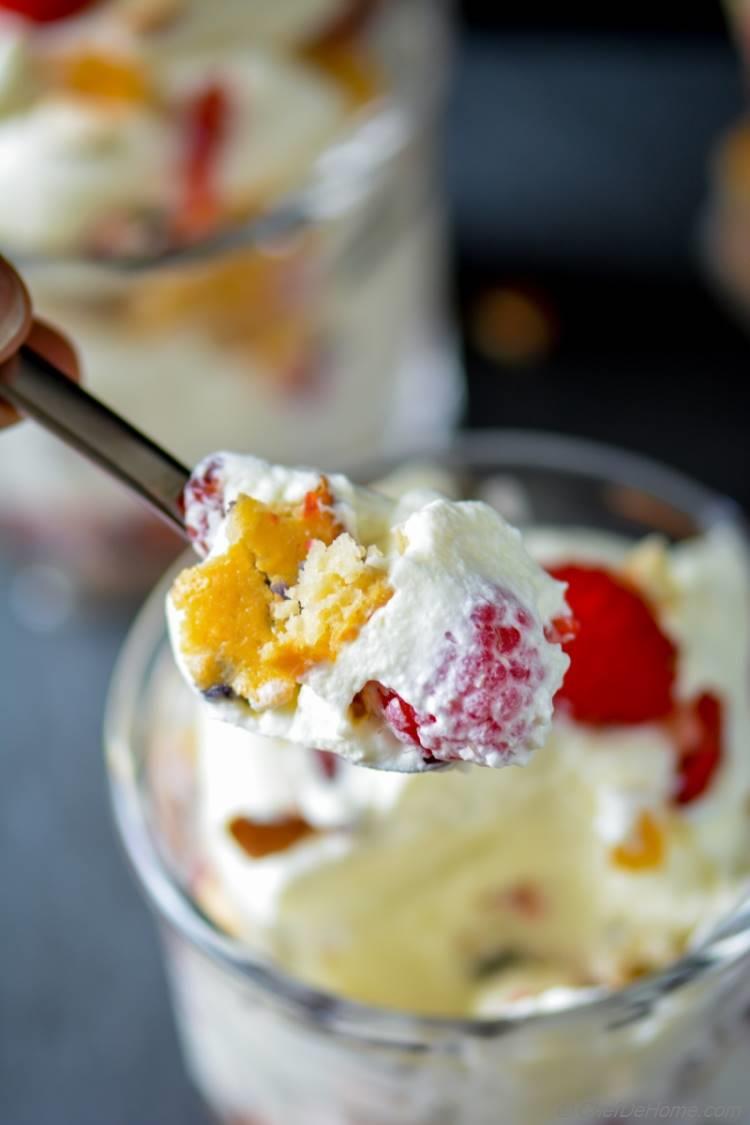 Single Serve Berry Trifle layered with raspberries and whipped cream | chefdehome.com