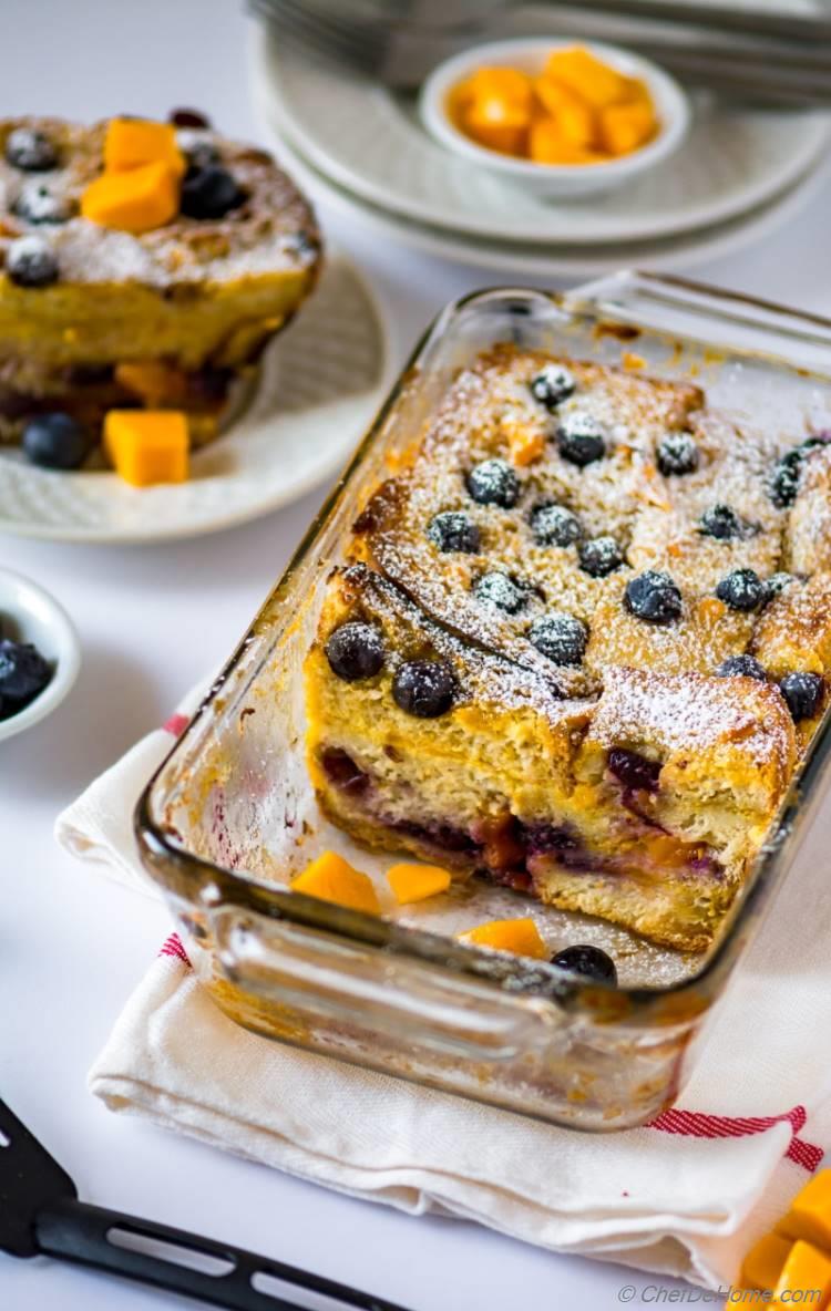 Blueberry Bread Pudding with Mango for Brunch