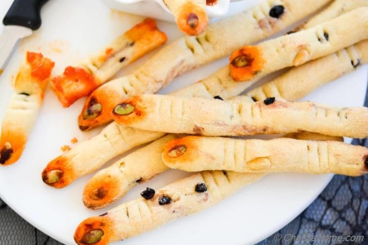 Great kid snack yet spooky enough to keep Halloween fun alive! These creepy bread sticks will be star of your coming Halloween party.