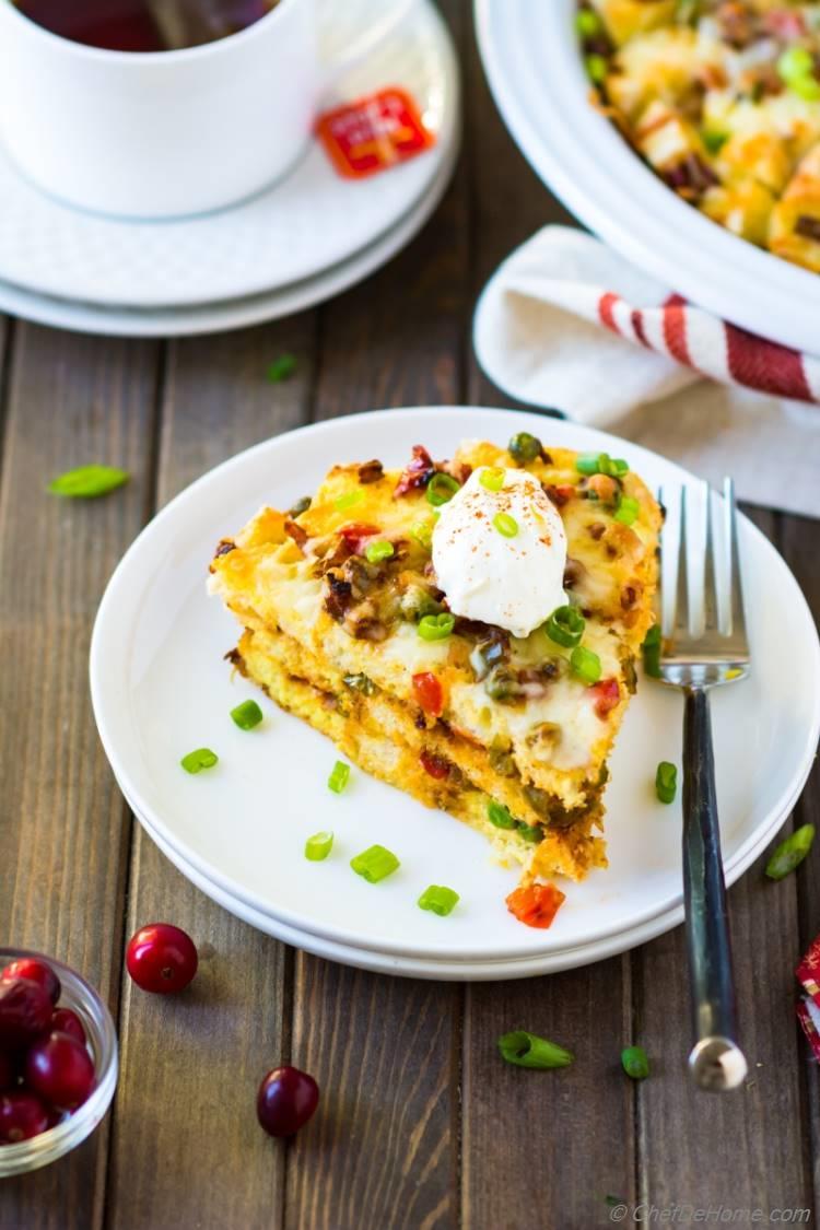 Slice of Baked Breakfast Strata | chefdehome.com