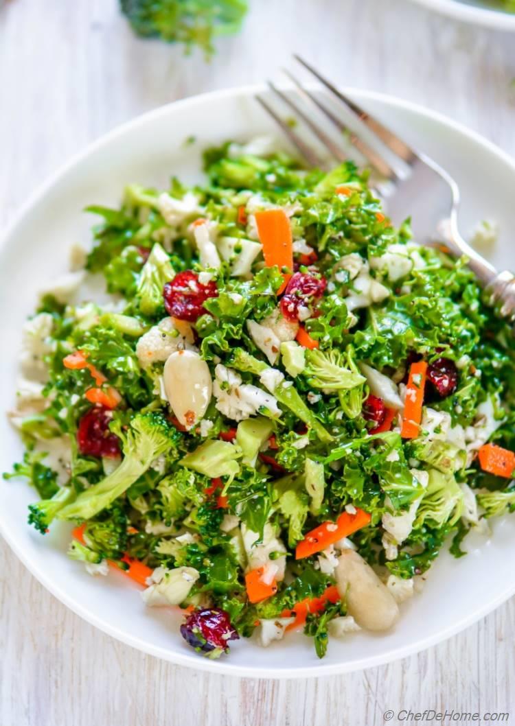 Healthy gluten free Paleo Broccoli and Cauliflower Detox Salad rich in antioxidants and fiber for natural body cleanse | chefdehome.com