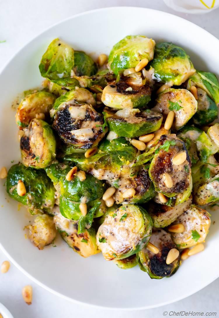 Brussel Sprouts with Garlic Parmesan Sauce