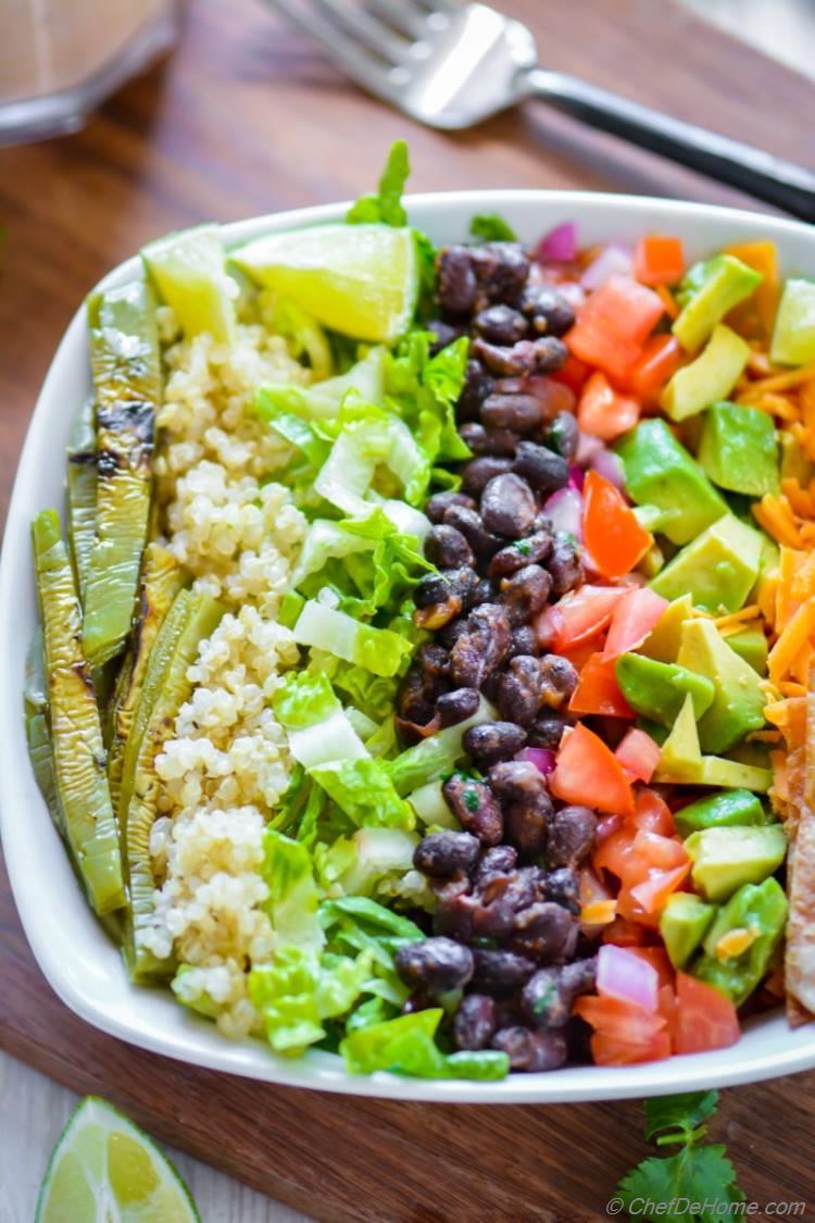 8 Layers Fried Black Beans and Quinoa Burrito Bowl Recipe | ChefDeHome.com