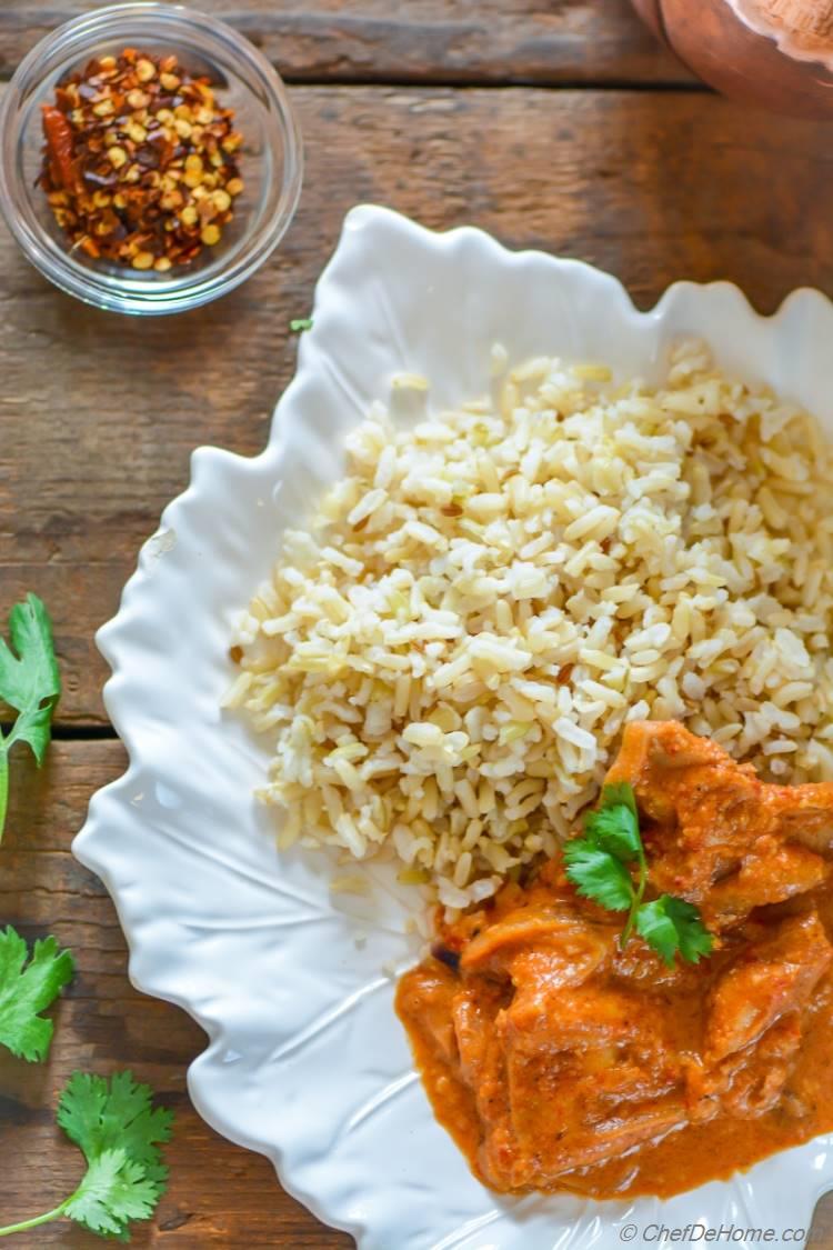 Restaurant Style Butter Chicken served with Basmati Rice for Easy Indian Dinner | chefdehome.com