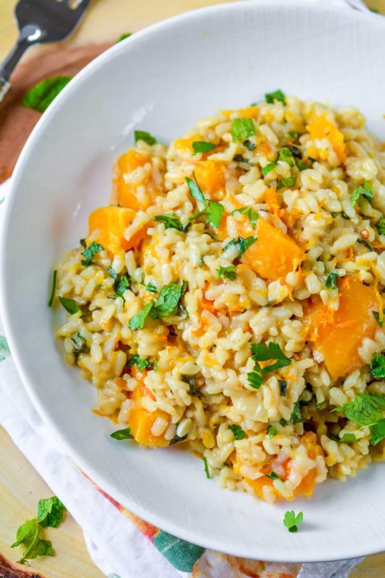 Creamy butternut squash risotto with nutty parmesan and fresh mint | chefdehome.com