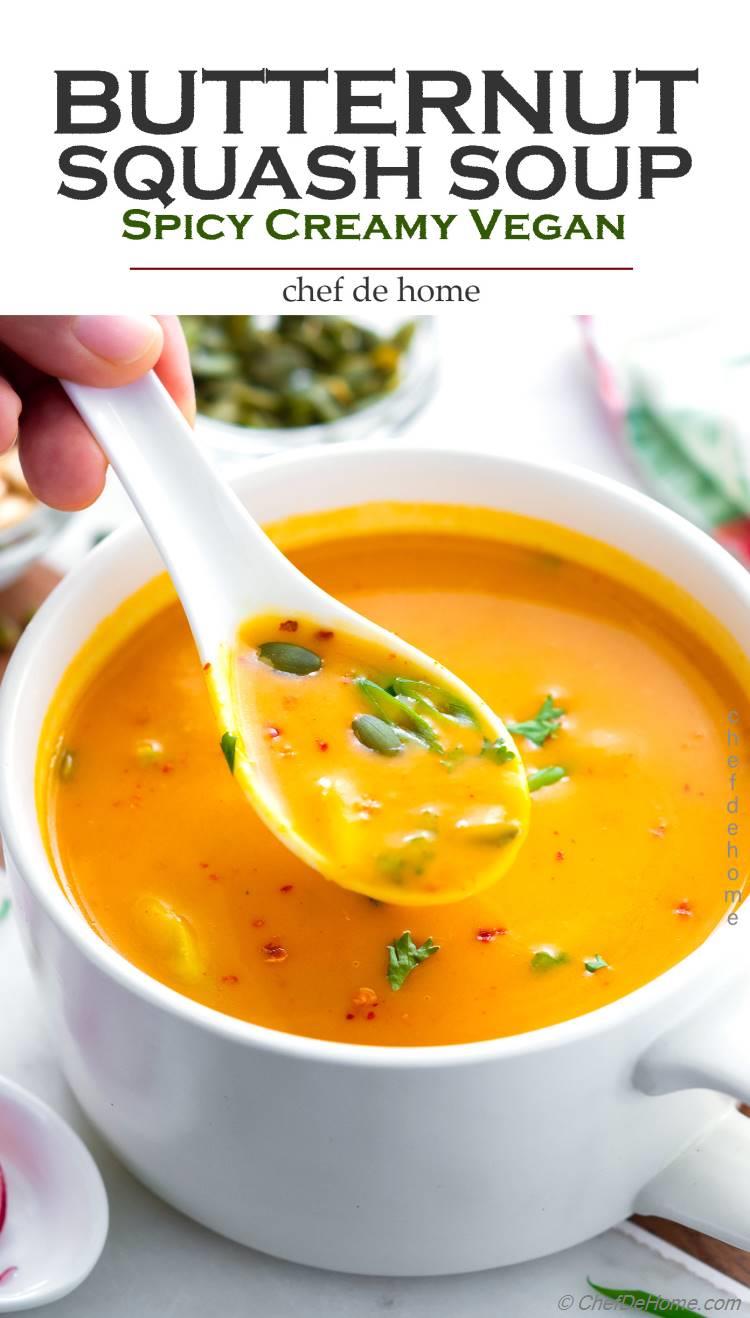 Butternut Squash Soup Creamy Spicy with Coconut Milk and Thai Curry