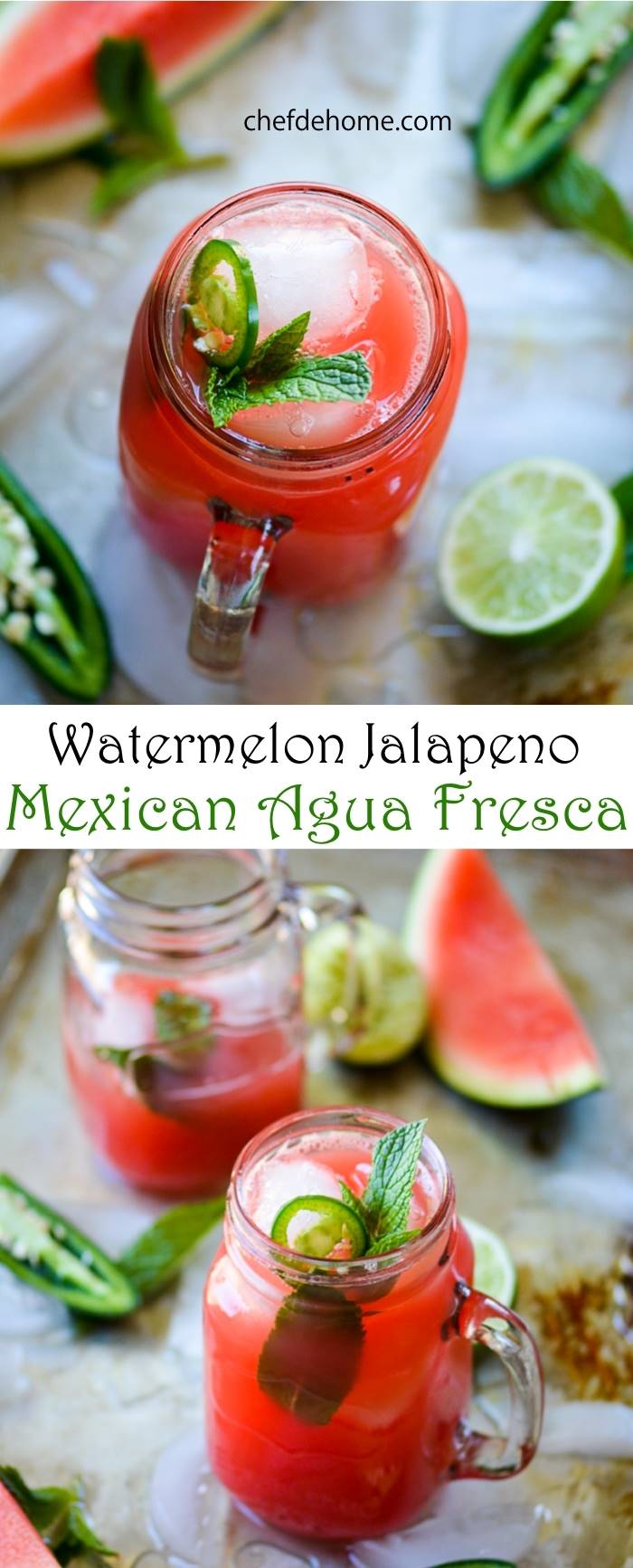 Zippy Watermelon Agua Fresca with hint of Jalapeno Perfect for Cinco De Mayo Party | chefdehome.com