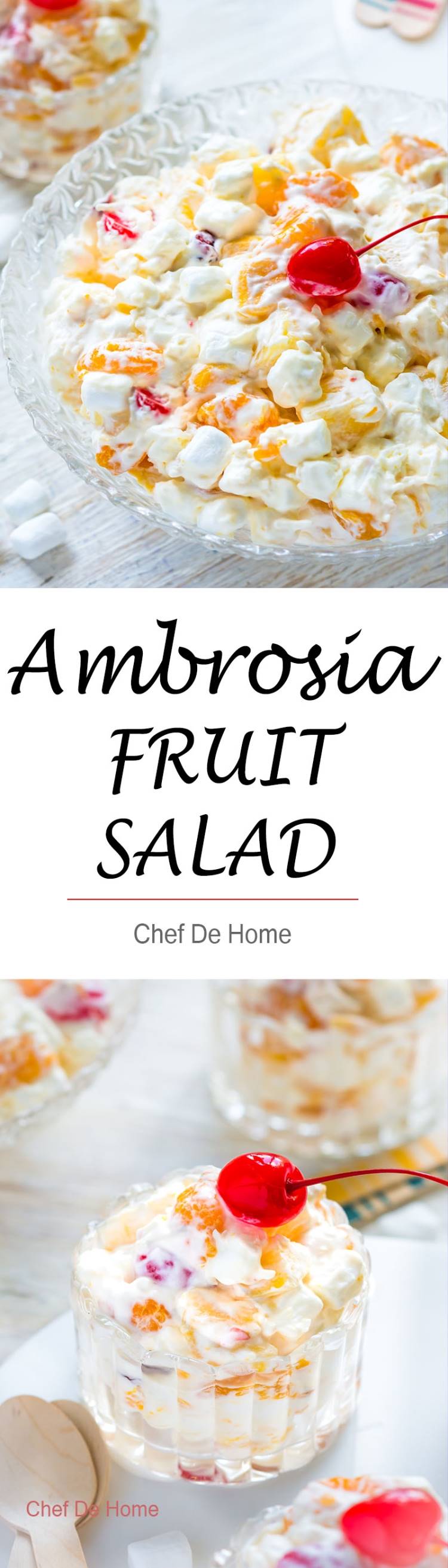 Easy Ambrosia Fruit Salad with sour cream and cream dressing | chefdehome.com