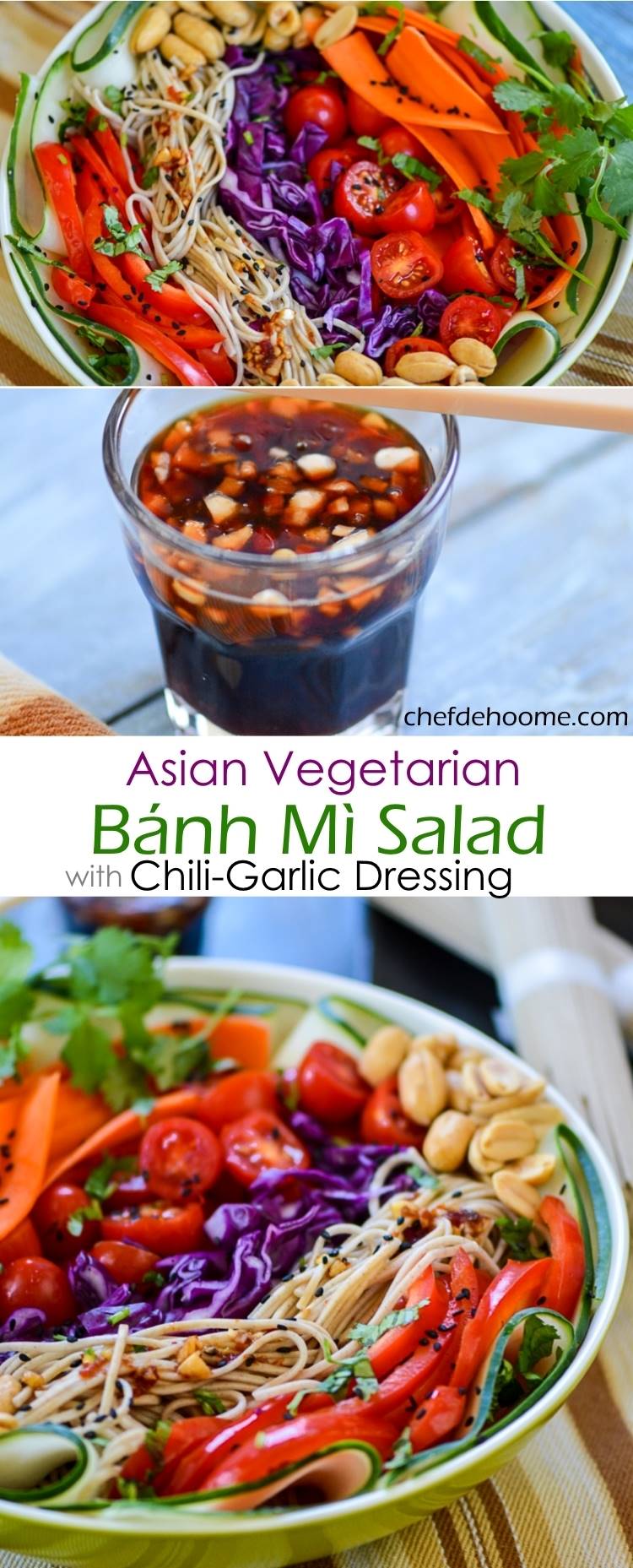 Asian Vegetarian Gluten Free Banh Mi Salad with Sweet and Spicy Chili-Garlic Soy Dressing and Can be VEGAN | chefdehome.com