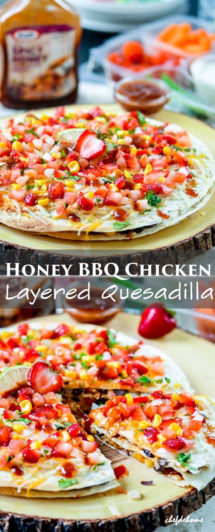 Three Layers of Tortilla with Honey BBQ Chicken and Beans for delicious Party Appetizer | chefdehome.com