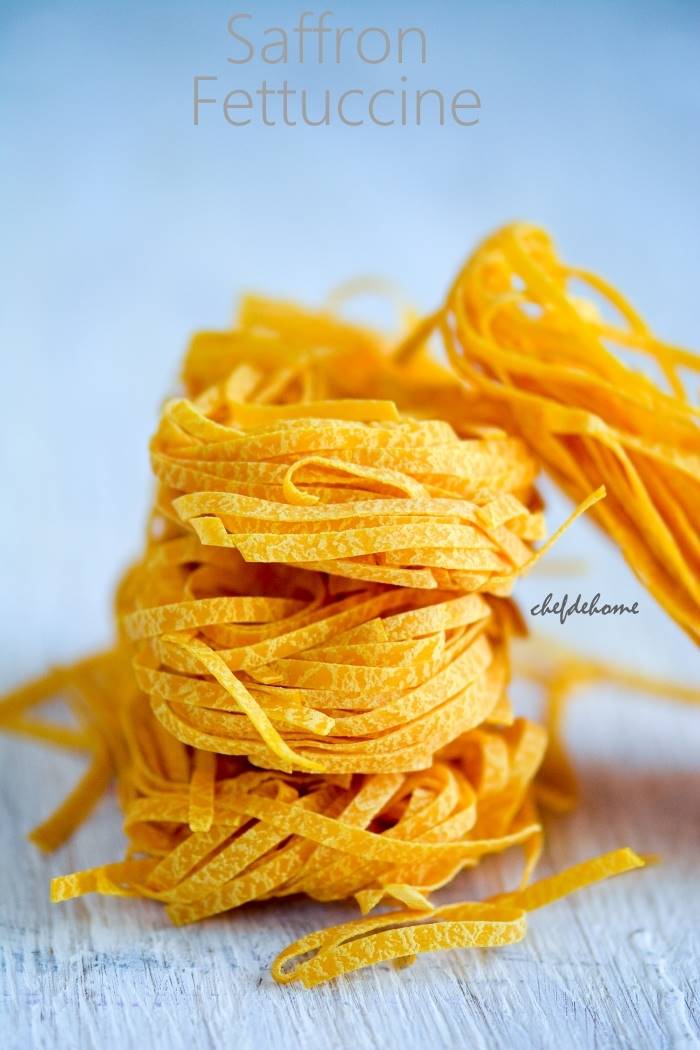 Saffron Fettuccine Pasta | chefdehome.com 