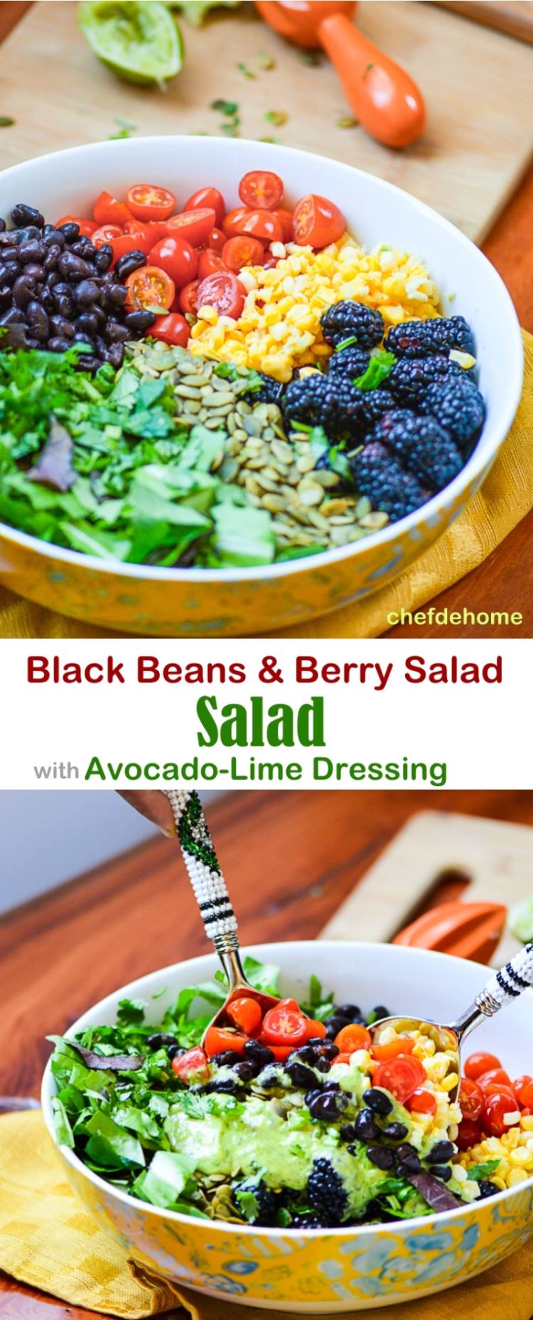 Mexican Black Beans and Berry Salad with Zesty Avocado Lime Dressing Vegan and Gluten free | chefdehome.com 