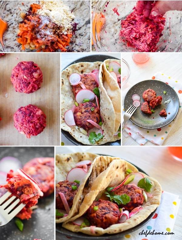 Beets and Carrots Falafel Tacos - Healthy colors of Spring in a plate | chefdehome.com