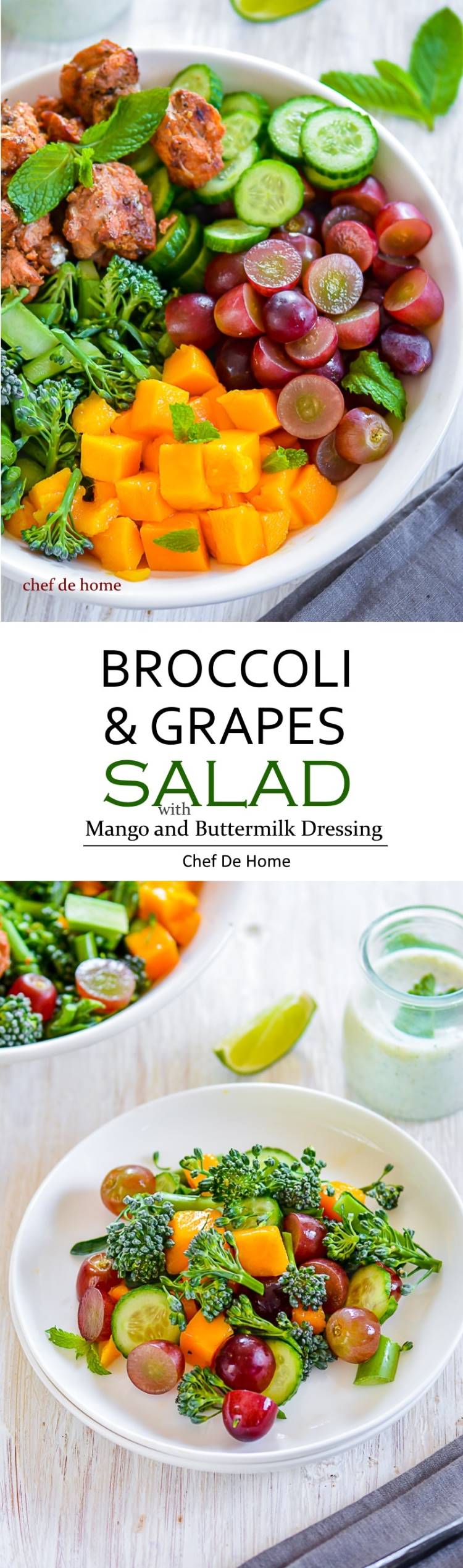 Broccoli Salad with Grapes and Chicken makes a complete healthy and carb free summer meal | chefdehome.com 