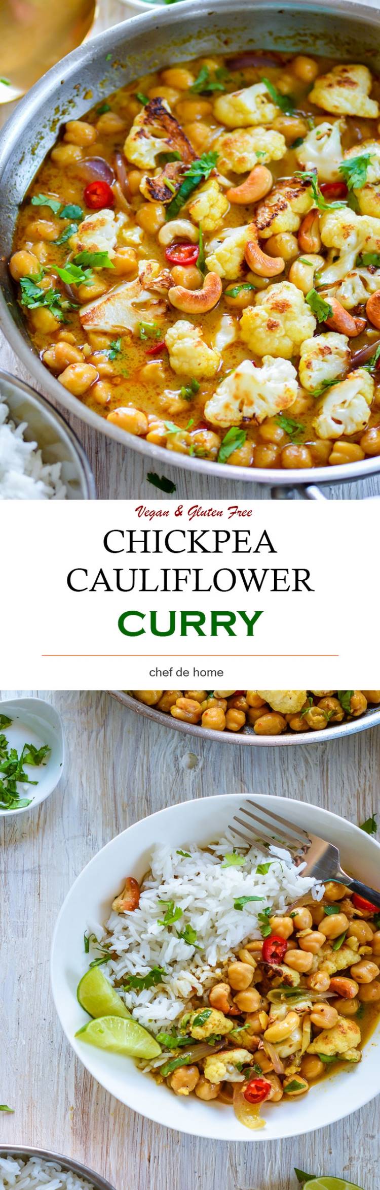 Chickpeas and Cauliflower Curry with basmati rice for dinner | chefdehome.com