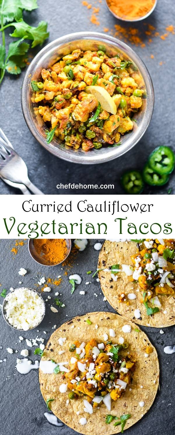Curry Masala Cauliflower Tacos - Gluten Free and Can be made Vegan for your next Vegetarian Taco Night | chefdehome.com