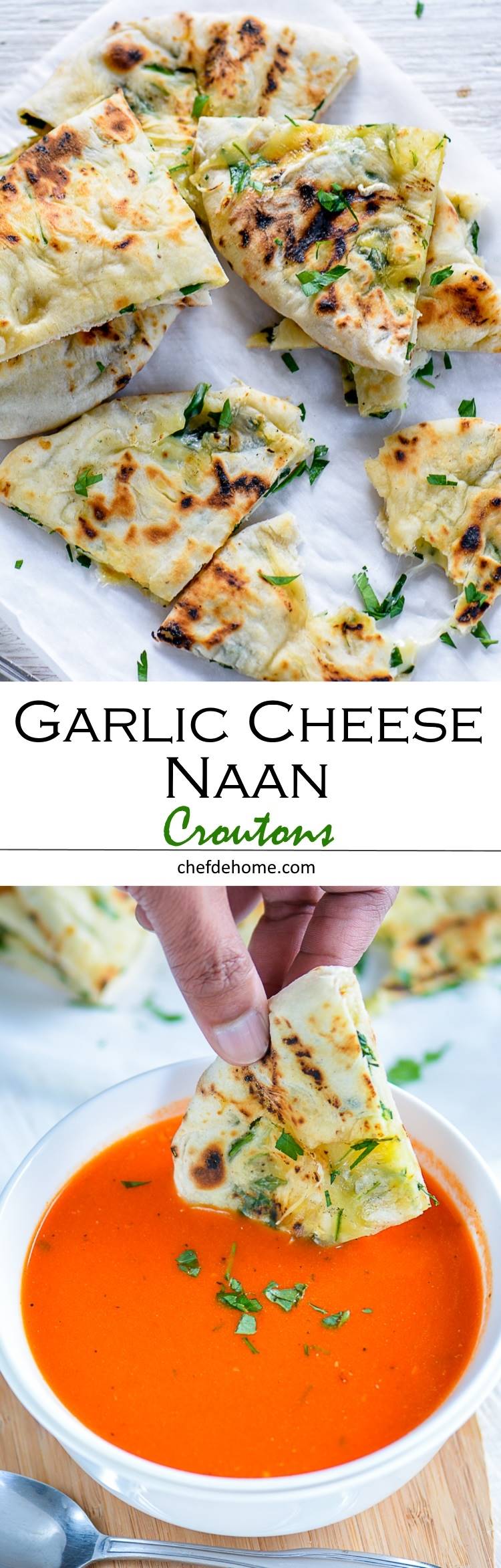 Indian Garlic Naan stuffed with cheese and spinach for homemade cheesy croutons | chefdehome.com