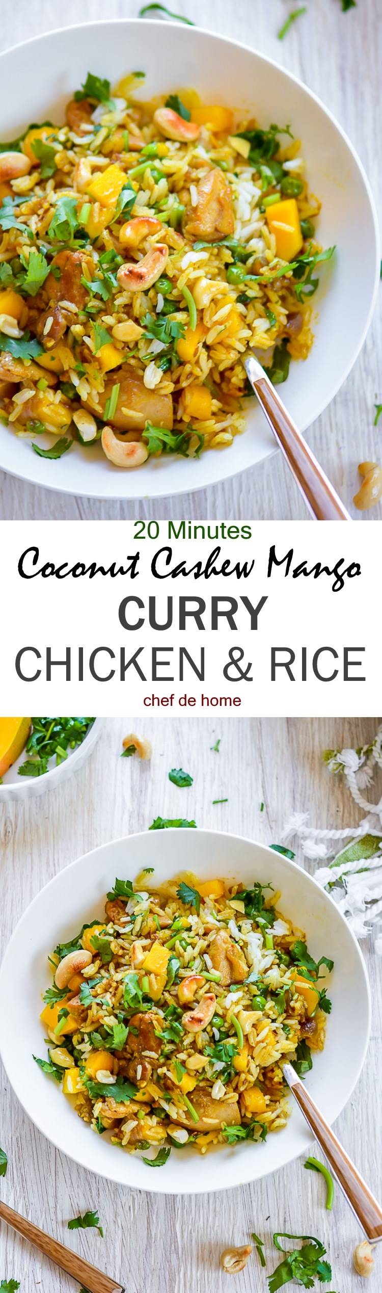 One Pot Coconut Cashew Mango Curry Chicken and Rice | chefdehome.com
