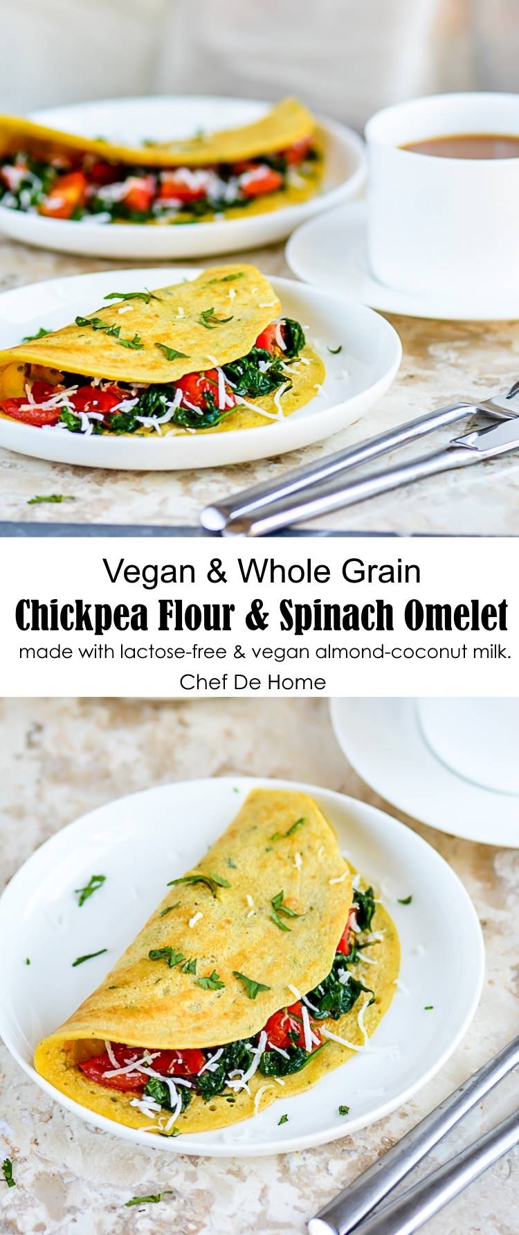 Vegan Chickpea Flour And Spinach Omelets made with Vegan Almond Milk | chefdehome.com