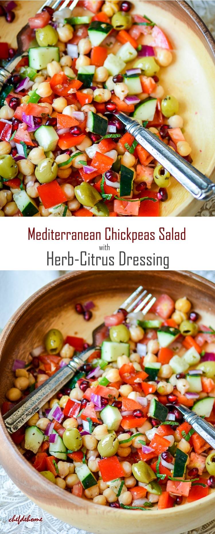 Easy and Healthy 10 Minutes Mediterranean Chickpeas Dinner Salad with Herbs-Citrus Dressing | chefdehome.com
